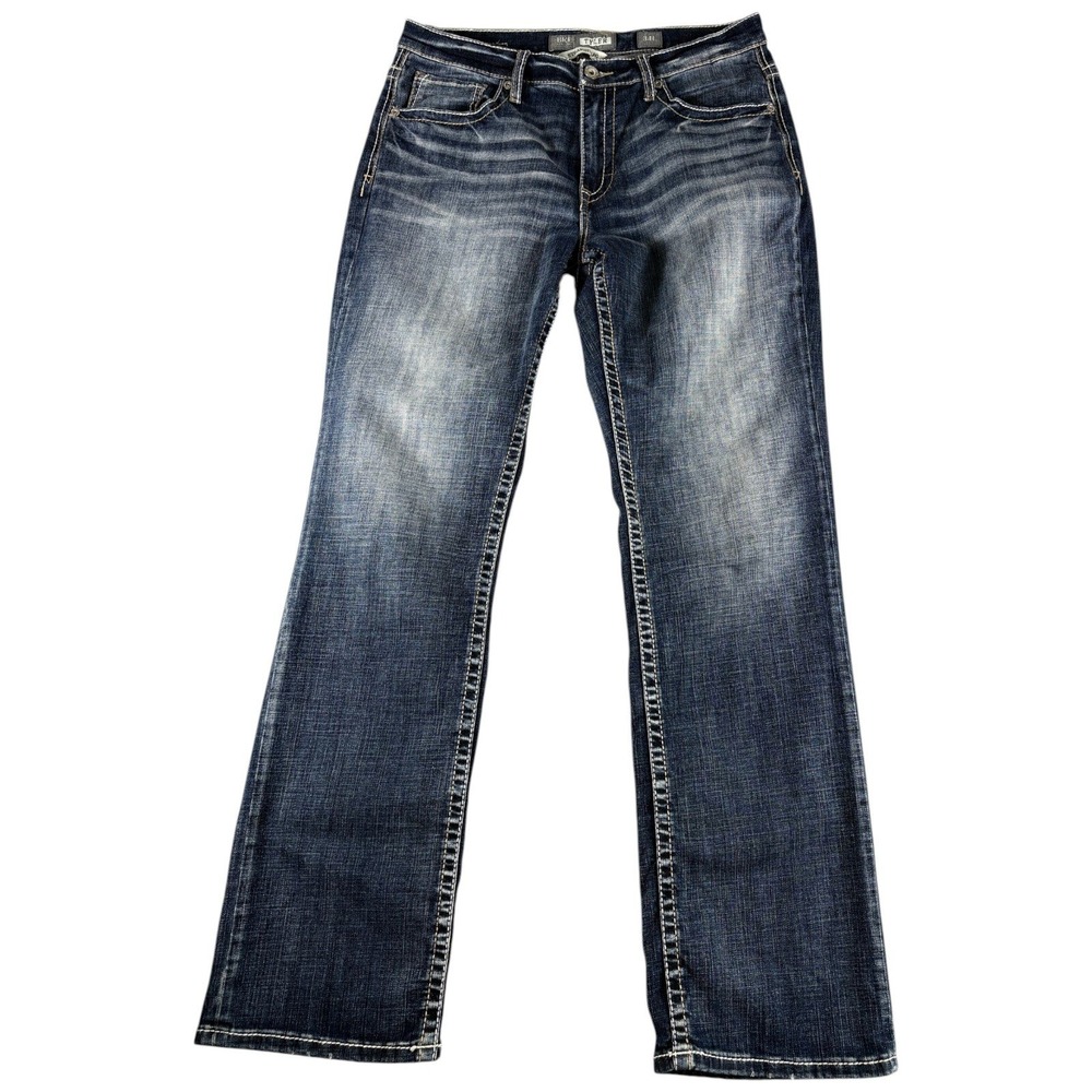 BKE Tyler Jeans Mens 34L Dark Washed Straight Leg Durable Western Cowboy Denim